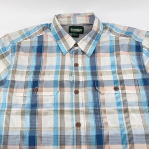 Outdoor Life Mens Blue Plaid Short Sleeve Hiking Fishing Shirt Medium Mesh Lined